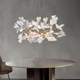 Pendant Lamps Porcelain Leaves Lights El Living Room Iron Art Decor Lustre Modern Lighting FIxtures Golden Hanging Lamp287e