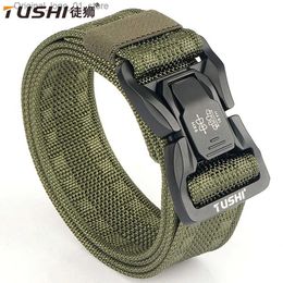 Belts Belts TUSHI Men's Tactical Belt Army Outdoor Hunting Tactical Military Canvas Multi Function Combat Survival High Quality Marine Corps Q231216