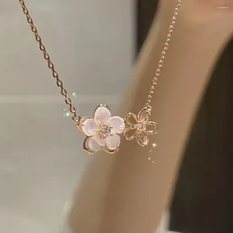 Chains ANLYXI Cherry Blossom Necklace Female White Mother-of-pearl Flower Pendant Light Luxury Sweet Small Fresh Collarbone Chain