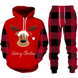 Men's Tracksuits Christmas Couple Family Outfits Elk Pattern 3D Print Hoodie/Suit Xmas Holiday Party Clothing Set Funny Men/Women Tracksuits 231216