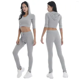 Women's Two Piece Pants Sport Suits For Gym Yoga Outfits Hoodie Crop Top Fitness Leggings Set Women Tracksuits Workout Clothing Sportswear