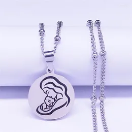 Pendant Necklaces Mom And Baby Stainless Steel Charm Silver Colour Small Chain For Women Jewellery Bijoux Femme N3758S07