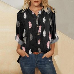 Women's Blouses Vintage Feather Shirts Women Button Tops Lady Loose Long Sleeve Oversized Shirt Womens And Casual Tunic Blusas