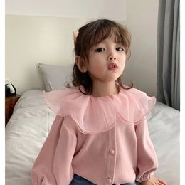 Jackets Girls Cardigan Autumn Fall Baby Cute Sweet Clothing Kids Children Top Lace Lapel Jacket for 2 7Y 231215