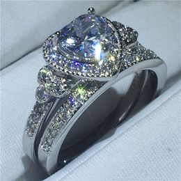 choucong Vintage Heart Shape Promise Ring sets Diamond 925 Sterling Silver Engagement Wedding Band Rings for Women Jewelry252G
