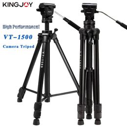 Accessories KINGJOY VT1500 Tripod For Video Camera Stand Aluminium Portable Camera Stand With 3Way Pan/Tilt Head For Live Show 3 Section