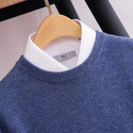 Mens Sweaters Zocept 100% Merino Wool Sweater Round Neck Thickened Tops Autumn Winter Soft Warm Casual Solid Colour Knitted Pullover 231216