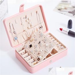 Jewellery Pouches, Bags Jewellery Pouches Portable Pu Leather Simple Ear Stud Jewlery Box Small Earrings Ring Mti-Function Comestic Casket Dhzsa