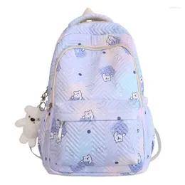 School Bags Colourful Cartoon Bear Girl Backpack Waterproof Female College Student Campus Laptop Bag Middle Schoolbag