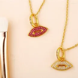 Pendant Necklaces Trend Pave Zircon Shiny Sex Red Lip Necklace For Women 2 Style Lips White CZ Gold Plated Clavicle Chain Choker Neck Gift