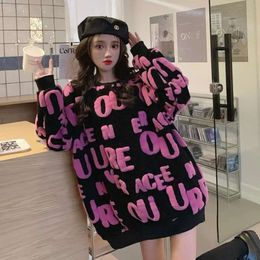 2023 American New Letter Flocking Sweater Female Y2k Street Retro Casual Loose Joker Lazy Wind Fashion Top Bottoming Shirt Coats