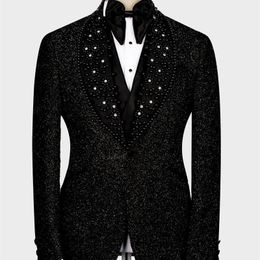 Women's Sweaters Customised Groom Tuxedo 2 vents pearls crystal Men's Blazer Only One Jacket 231215