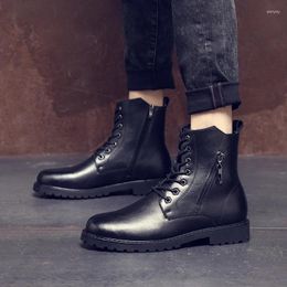 Boots England Style Men's Fashion Militray Black Soft Leather Shoes High Top Motorcycle Boot Gentleman Handsome Short Botas Male