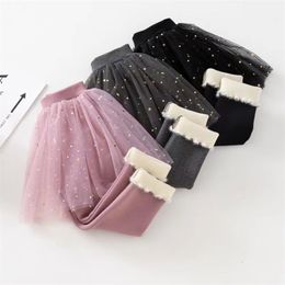 Trousers Girls Leggings with Skirt Mesh Sequin Skirt Leggings Toddler Tutu Pants Footless Thick Velvet Tights Pant for Kids for 2-9Years 231215