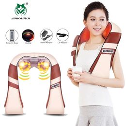 Massaging Neck Pillowws JINKAIRUI CarHome Cervical Shiatsu Massager For Pain Relief Electric Smart Kneading Back Abdomianl Heating Massage Cape 231215