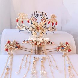 Traditional Chinese Hair Accessories Style Vintage Headdress Headpiece Gold Jewellery Bridal Crown