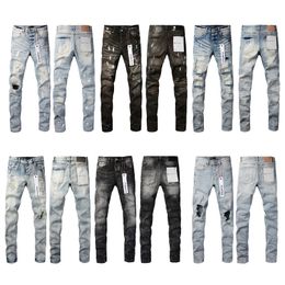 High Street Fashion Men jeans Retro Purple Jeans Designer Lavato Strano magro magro jeans strappato uomini dipinti designer Pants Purple Brand Pants Hombre