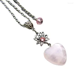 Pendant Necklaces Quartz Necklace Natural Stone-Heart Charm Clavicle Chain For Women Lotus Flower