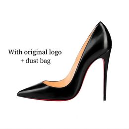 Women Shoes Pumps Red Shiny Bottom Pointed Toe Black High Heels Thin Heel 8cm 10cm 12cm Sexy Wedding Big Size 35-44 78