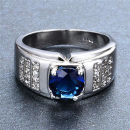 Classic Round Zircon White Blue Stone Engagement Rings For Men Women Vintage Fashion Wedding Jewellery Female Male Promise Ring218V