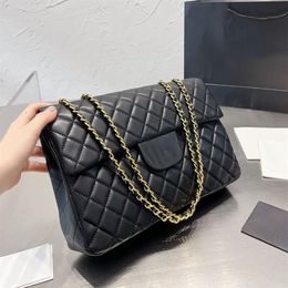 Evening Bags 33CM France Womens Vintage Classic Flap Jumbo Quilted Black Fashion Bags Gold Metal Hardware Matelasse Chain Crossbod300F