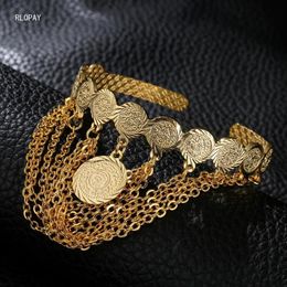 Bangle Dubai Gold Tassels Bangles For Women Arabic Trendy Coin Bridal Jewellery Size Cooper Bracelet252Y