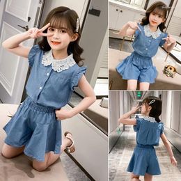 Clothing Sets Girls Outfits Casual Summer Kids Sleeveless T-shirt Shorts Girl Clothes Cute Floral Blouse Set Children Vest Suits