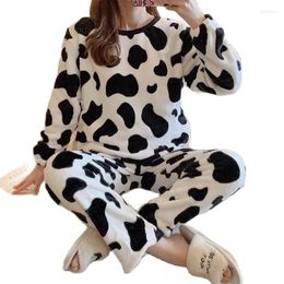 Women's Sleepwear Winter Flannel Pyjamas Sets Cute Polka Dots Printed Teddy Fleece Homewear Set Girl Pijamas Mujer Pyjama