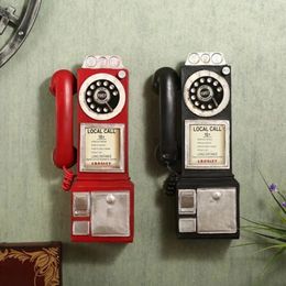 Decorative Objects Figurines Creativity Vintage Telephone Model Wall Hanging Ornaments Retro Furniture Phone Miniature Crafts for Bar Home Decoration 231215