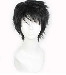 Anti curling anime black non mainstream fluffy wig short hair slanted bangs fashion versatile hair set