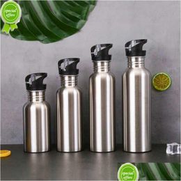 Water Bottles Stainless Steel Sports Bottle With Drinking St Lids Cap Vacuum Flask Single Wall Cold 500/750/1000Ml Drop Delivery Hom Dh1Dz