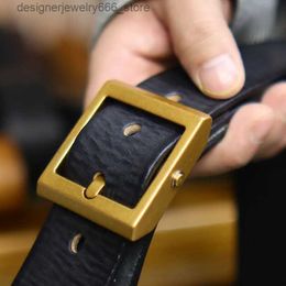 Belts Tough Guy Style Square Head Pure Copper Buckle Belt Cowhide Casual Pin Buckle Luxury Designer Genuine Leather Jeans Belt Q231216
