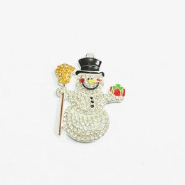 Necklaces Newest!! 45mm * 36mm 10pcs/lot Snowman With Broom Rhinestone Pendants For Christmas Necklace