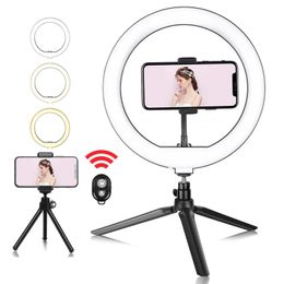 Accessories 10inch Led Ring Light Cellphone Holder 10 Adjustable Brighess 3colored Circle Lamp with Desktop Tripod for Laptop Live Stream