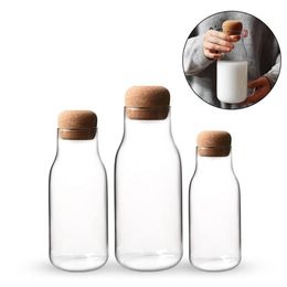 New Cork Glass Bottle Heat Resistant Milk Juice Bottle Transparent Storage Can Sealed Coffee Storage Tank Drop252Q