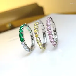 Cluster Rings Fashionable Full Diamond Ring With Colourful Treasure And High Sense 925 Silver Carbon Wedding Jewellery