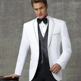 Men's Suits White Notched Lapel Wedding Men Suit Grooms Tuxedos 3 Piece Slim Fit Groomsmen