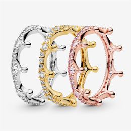 100% 925 Sterling Silver Clear Sparkling Crown Rings For Women Fashion Wedding Engagement Ring Jewelry2469