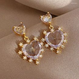 Stud Earrings Simple Sweet Luxurious French Exquisite Ins2023 Golden Love Large Zircon Inlaid Women Earring Wedding Party Accessories Gift