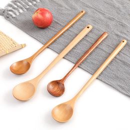 Spoons 1PC Long Handle Wood Spoon Pot Honey Mixing Coffee Stirring Dessert Tableware Kitchen Gadgets