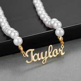 Necklaces Personalised Custom Name Freshwater Pearl Necklace, Gold Stainless Steel Pendant with Name for Girl Mother Jewellery Gift