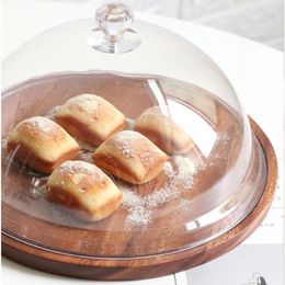 Plates Cake Display Stand With Glass Dome Cover Wooden Serving Platter Bread Cheese Cloche Dessert Tray