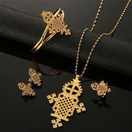 Earrings & Necklace Ethiopian Eritrean Habesha Gold Colour Jewellery Trendy Party African Traditional Sets202m