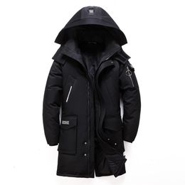 Men's Down Parkas Winter Men's Long White Duck Down Jacket Fashion Hooded Thick Warm Coat Male Big Red Blue Black Brand Clothes 231215