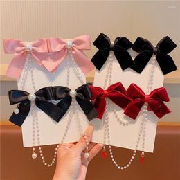 Hair Accessories Sweet Girl Tassel Vintage Bow Pearl Chain Hairpins Elegant Decorate Headband Clips For Women Fashion