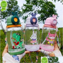 Water Bottles Large Capacity Big Belly Bottle Cup With St Shoder Strap Kawaii Jug 1000Ml For Kid Children Girl Sticker Drop Delivery Dhxkm
