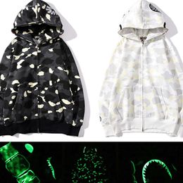 mens hoodies designer hoodie Shark luminous women sweatshirts letters Camo hoody oversized cotton zip sweaters hoodys embroidered cardigan a737