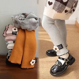 Trousers Thickened Legging Girls Children's Winter Anti-pilling Wool Winter Fleece Vertical Strip Flower Warm Cotton Pants Baby Leggings 231215