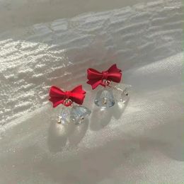 Dangle Earrings Christmas Cute Red Bow Bell Stud High-Grade Non-Piercing Ear Clip Girl