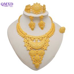 Chokers Dubai Gold Color Jewelry Sets For Women Indian Earring Necklace Nigeria Moroccan Bridal Wedding Party Gifts 231215